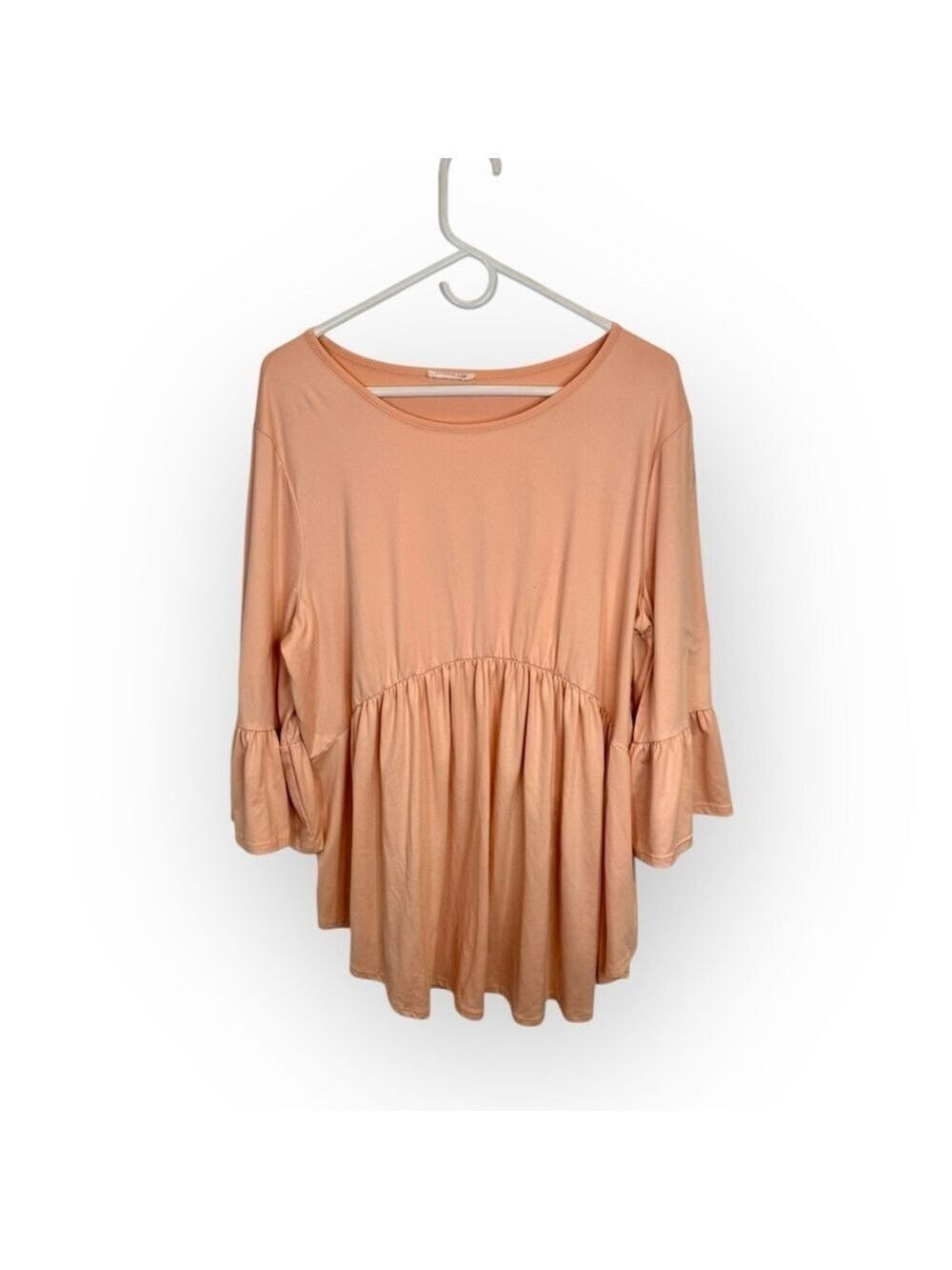 Chic Soul Peach Peplum Babydoll Top XL Ruffle Bell Sleeve coquette